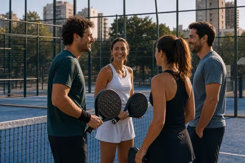 Cuatro personas jugando un partido de pádel en una cancha de Buenos Aires